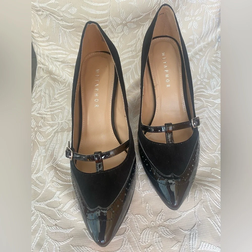 Metaphor Black Patent Leather Heels Size 7.5 - Picture 2 of 5